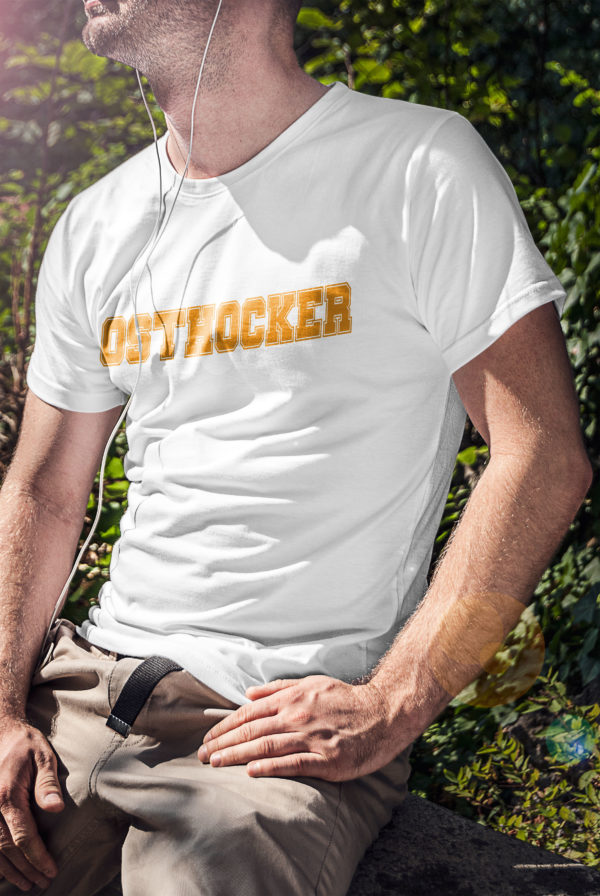 Men_T-Shirt Weiss_Logo Mittel Einfach Orange_Front