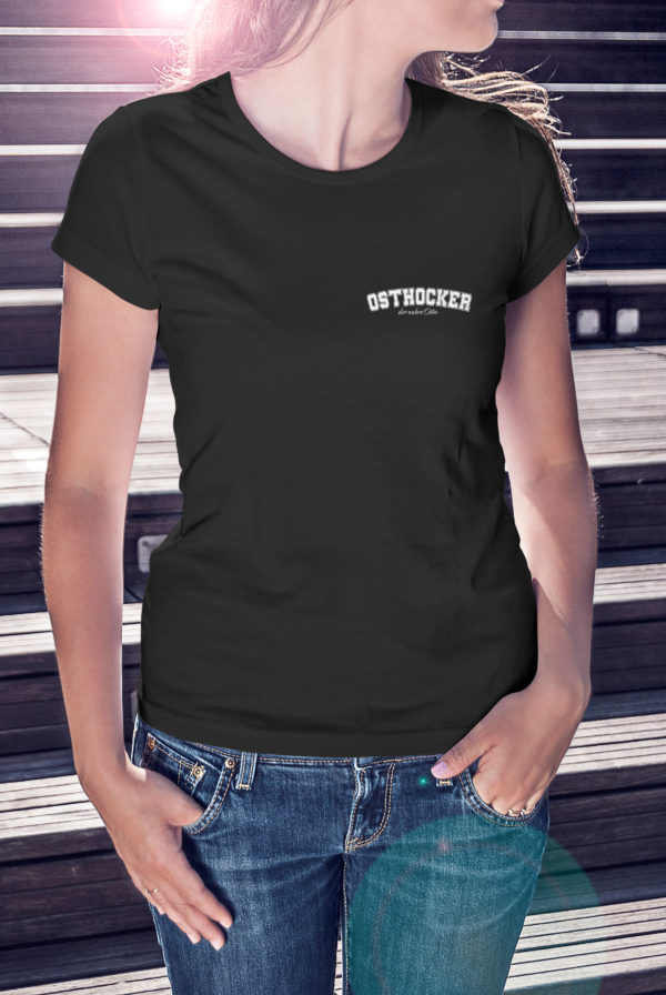 Damen T-Shirt Schwarz mit Druck klein vorn